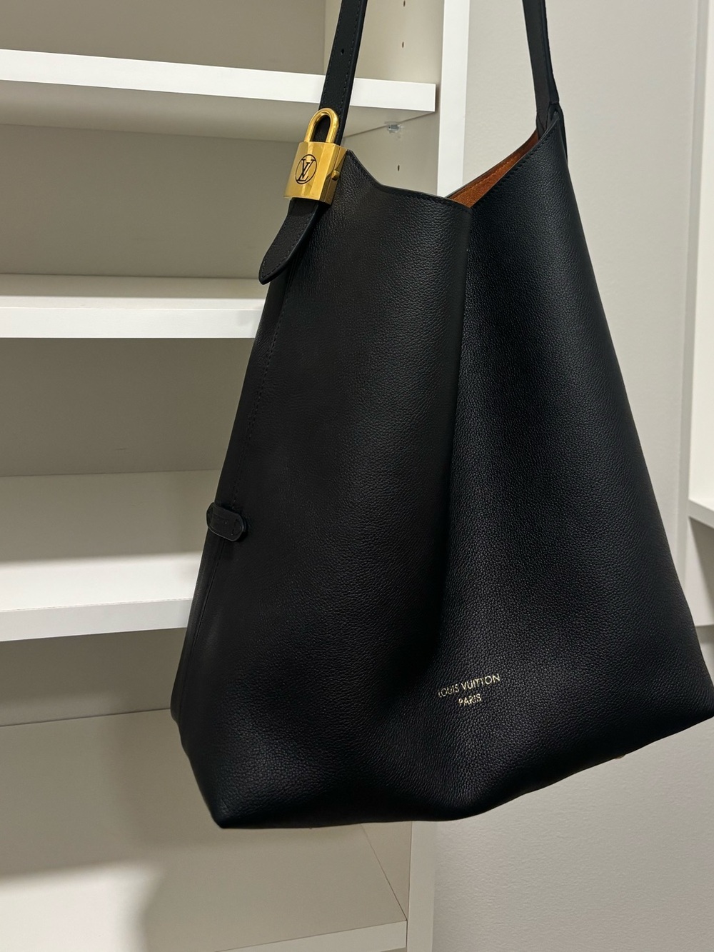 Louis Vuitton Black Low Key Hobo MM Leather Shoulder Bag with Gold Hardware